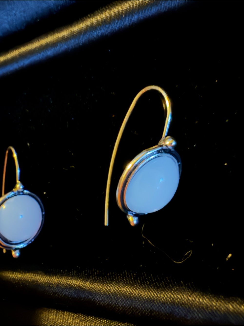 Silver Drop Earrings with White Opal-Look Stone